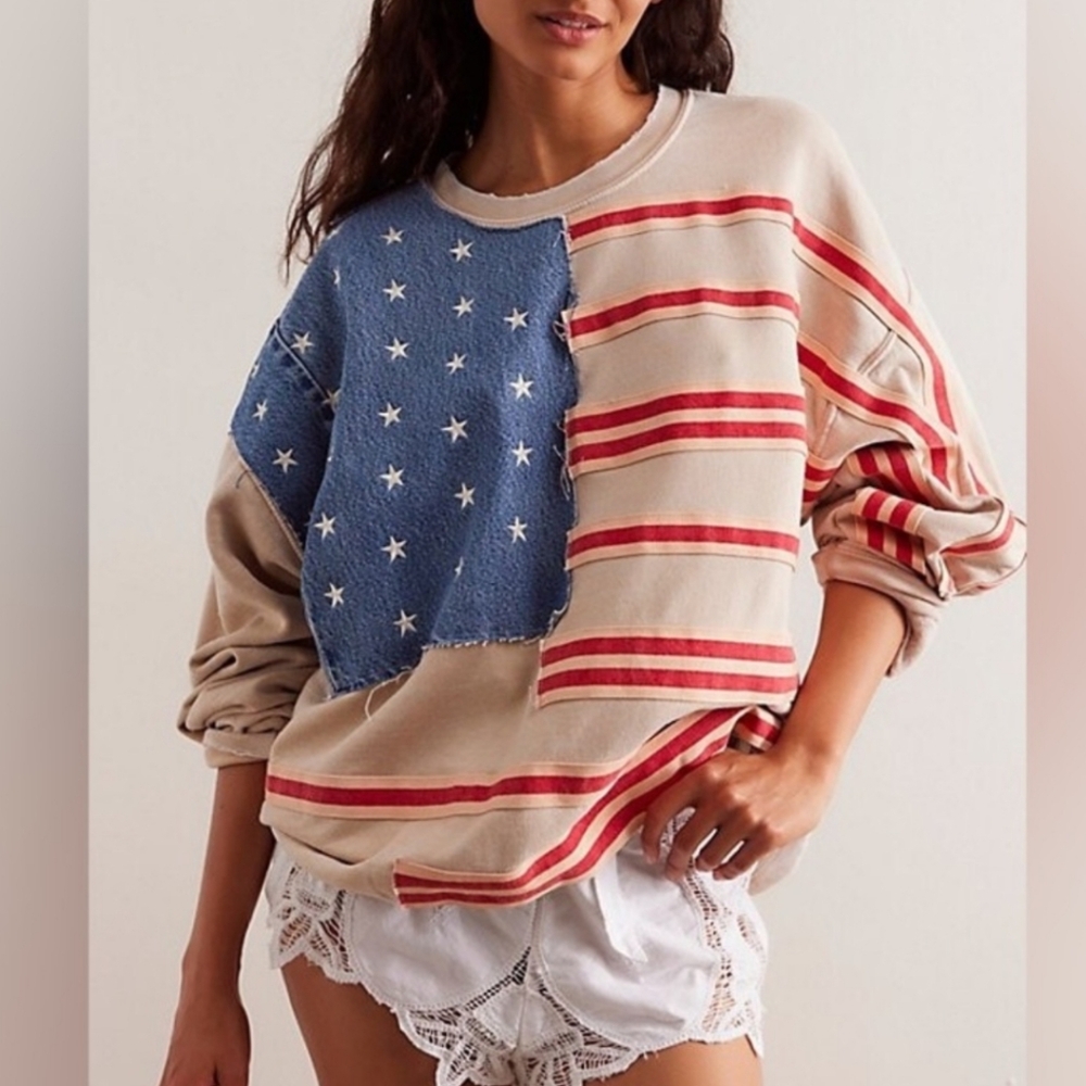 Free People x Tricia Fix Stars & Stripes Sweatshirt  M - NWT